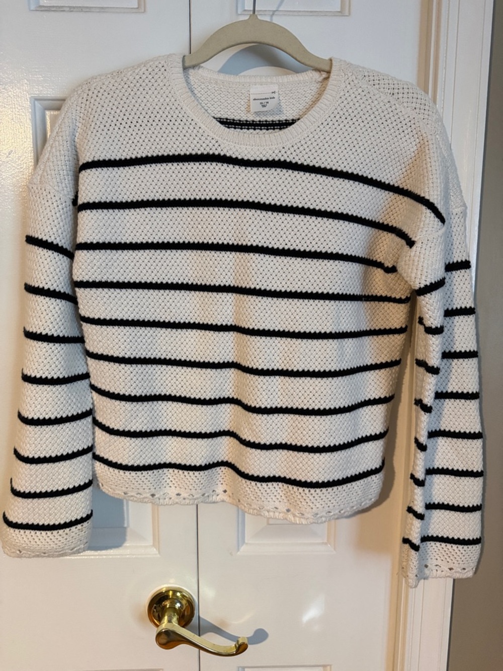 abercrombie kids White and Black Striped Crewneck Sweater